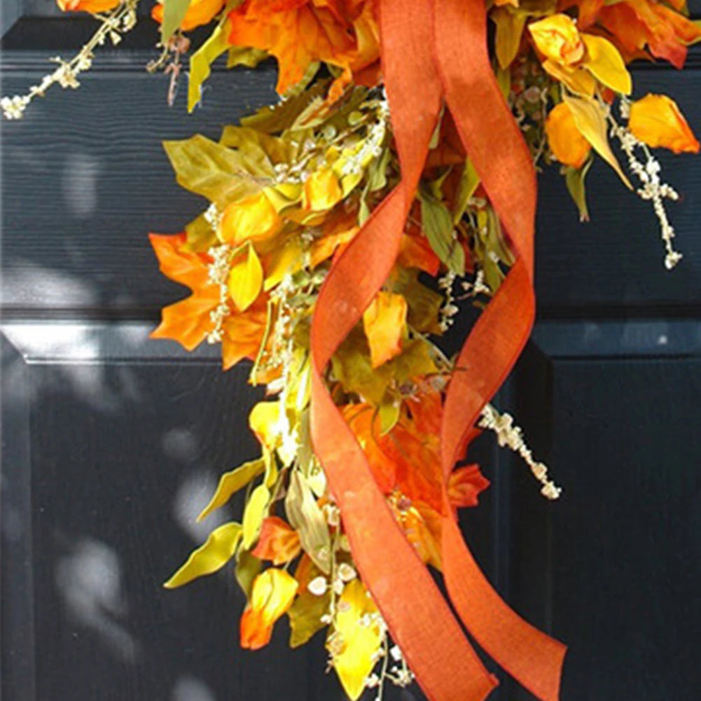 Autumn Maple Leaf Door Wreath for Use on Porch Door, Interior or Exterior Wall, 17" x 32"