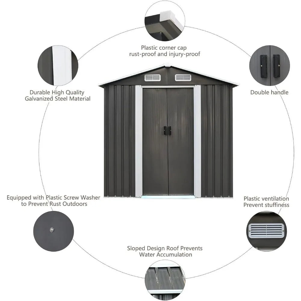 6.2 X 4.2 FT Outdoor Waterproof Metal Storage Shed With Sliding Door.
