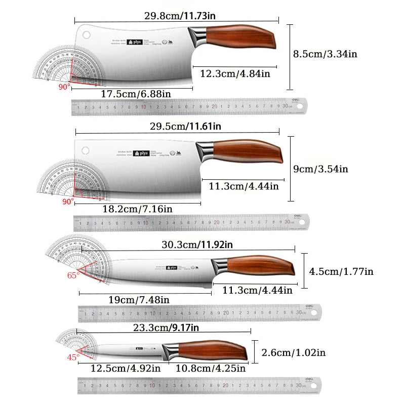 Professional 4-Piece Kitchen Knife Set with Cleaver,  Slicer, Chef Knife, and Paring knife
