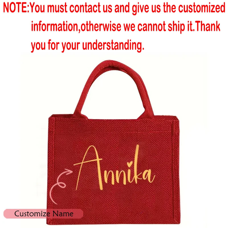 Personalized Name Red Burlap Tote Bag