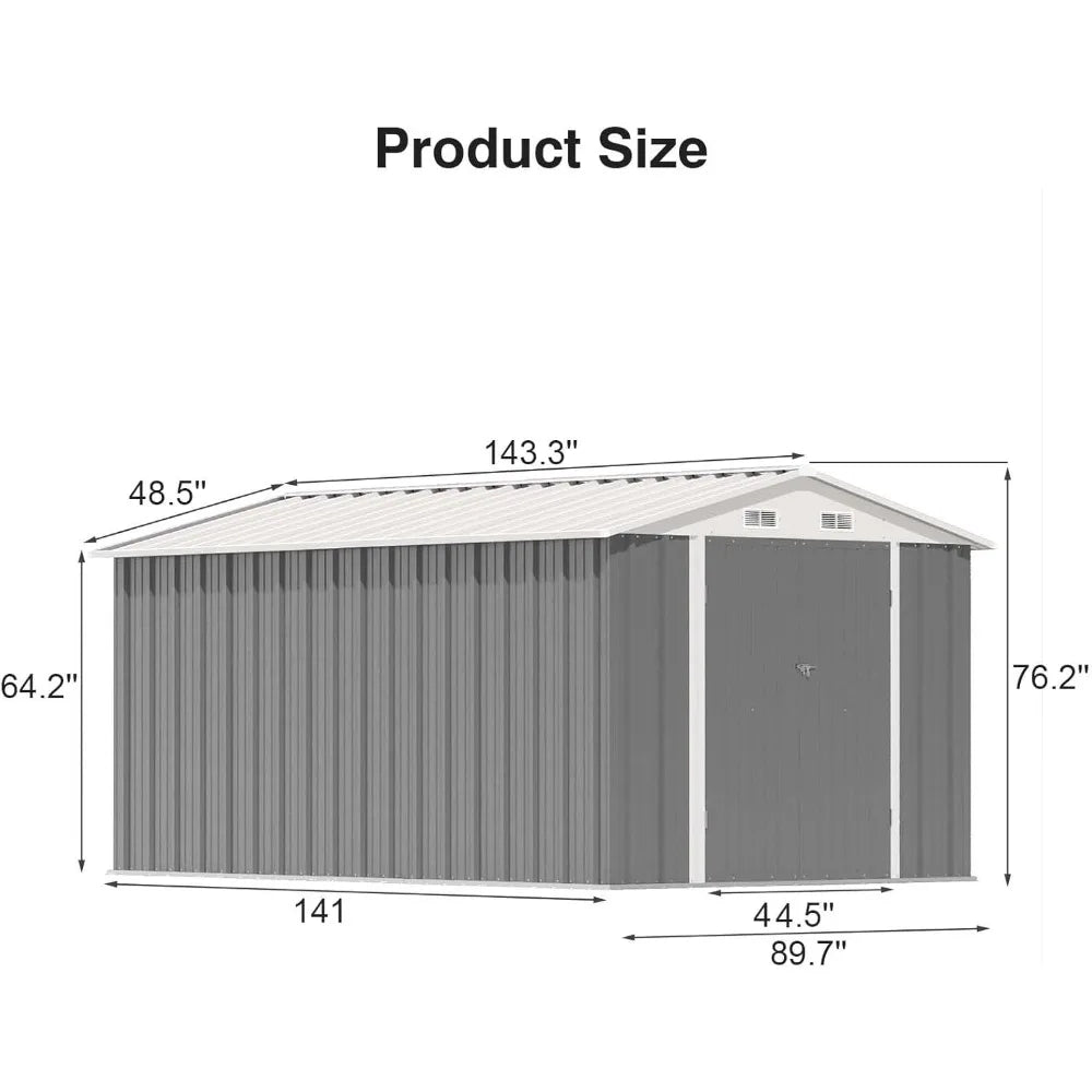 12 x 8 FT Outdoor Steel Storage Shed, With Lockable Doors.