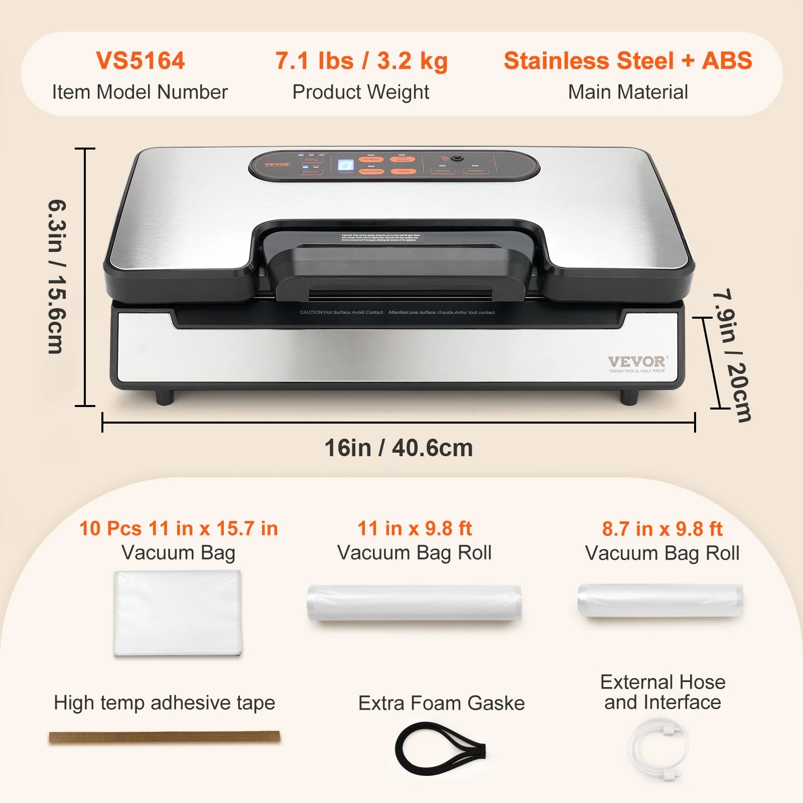 Multifunctional Commercial Vacuum Sealer Machine with Bag Roll Storage Cutter for Home Kitchen