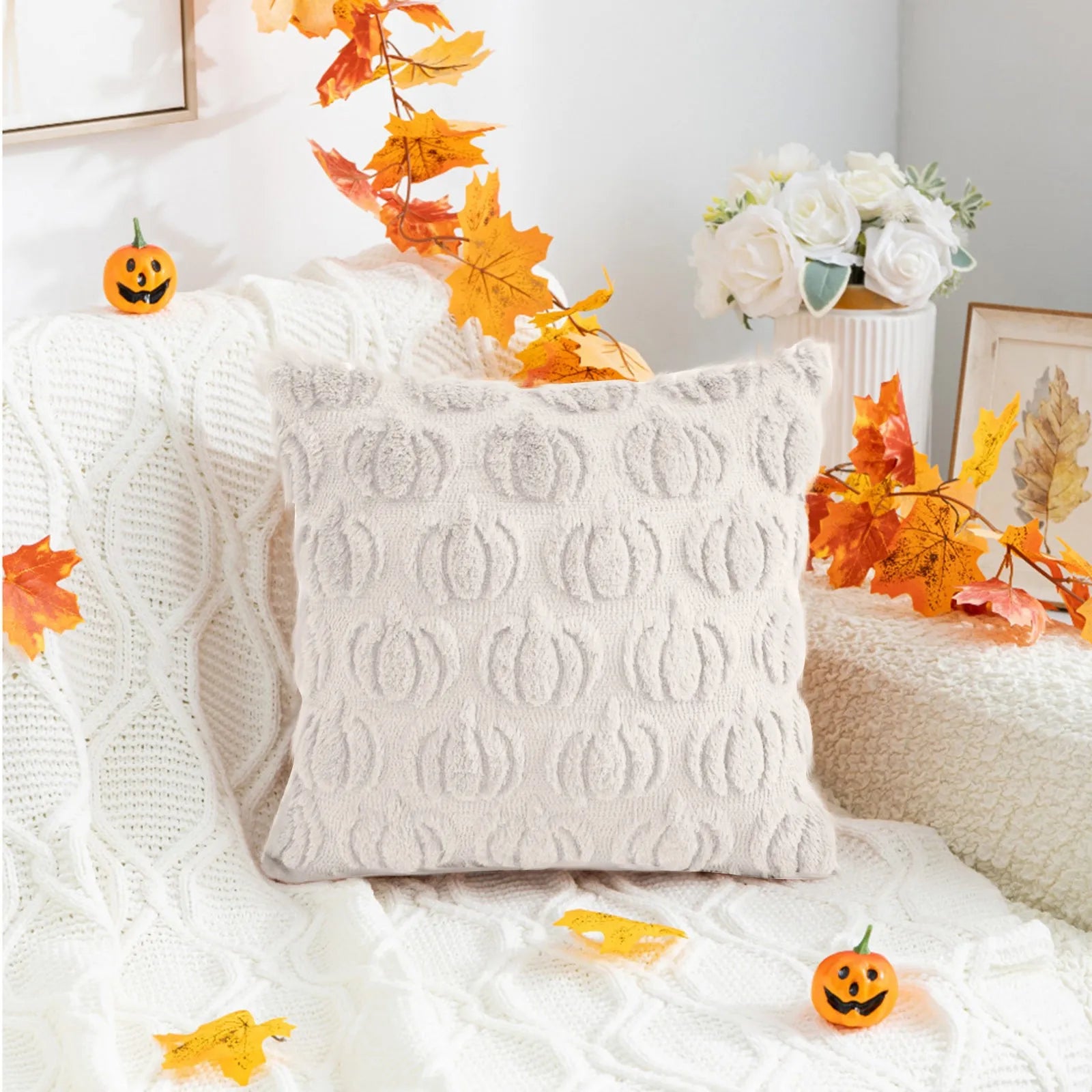 Fall Pumpkin Design Pillow Covers, 17.7" x 17.7 "