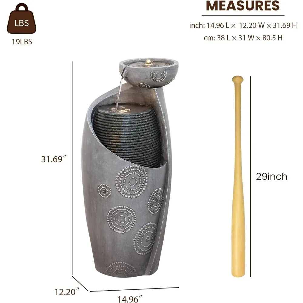 Outdoor or Indoor Floor Standing Water Fountain Feature with LED Light & Pump.