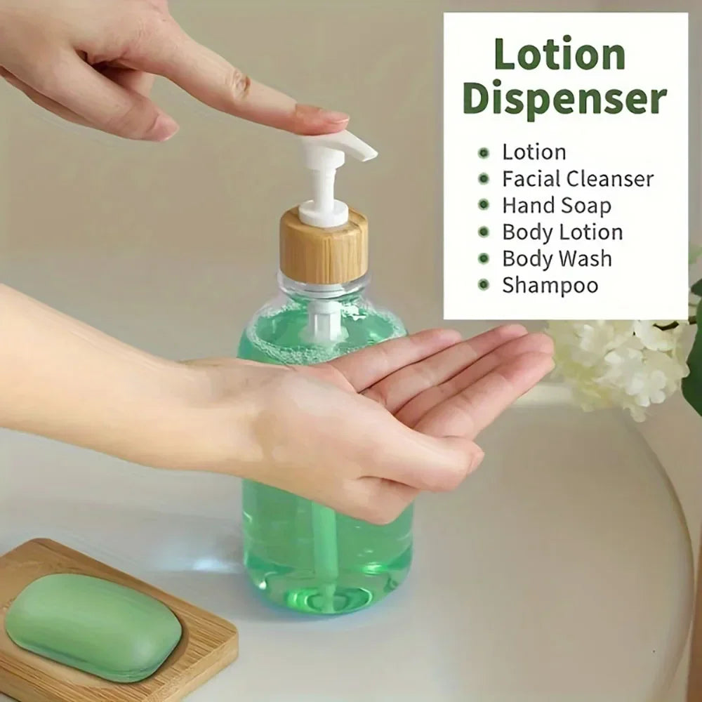 4pcs Bamboo Bathroom Accessory Set with Soap Dispenser, Toothbrush Holder and 2 Glass Jars .