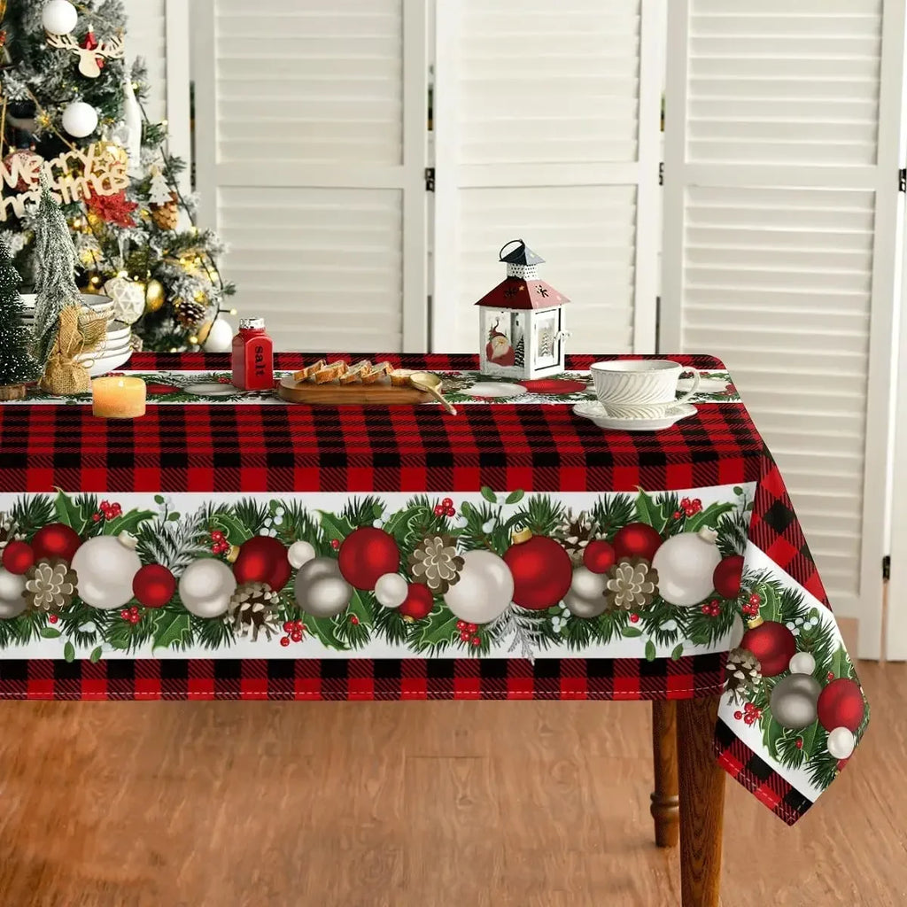 Christmas Ornaments Red Buffalo Plaid Reusable Rectangle Tablecloth