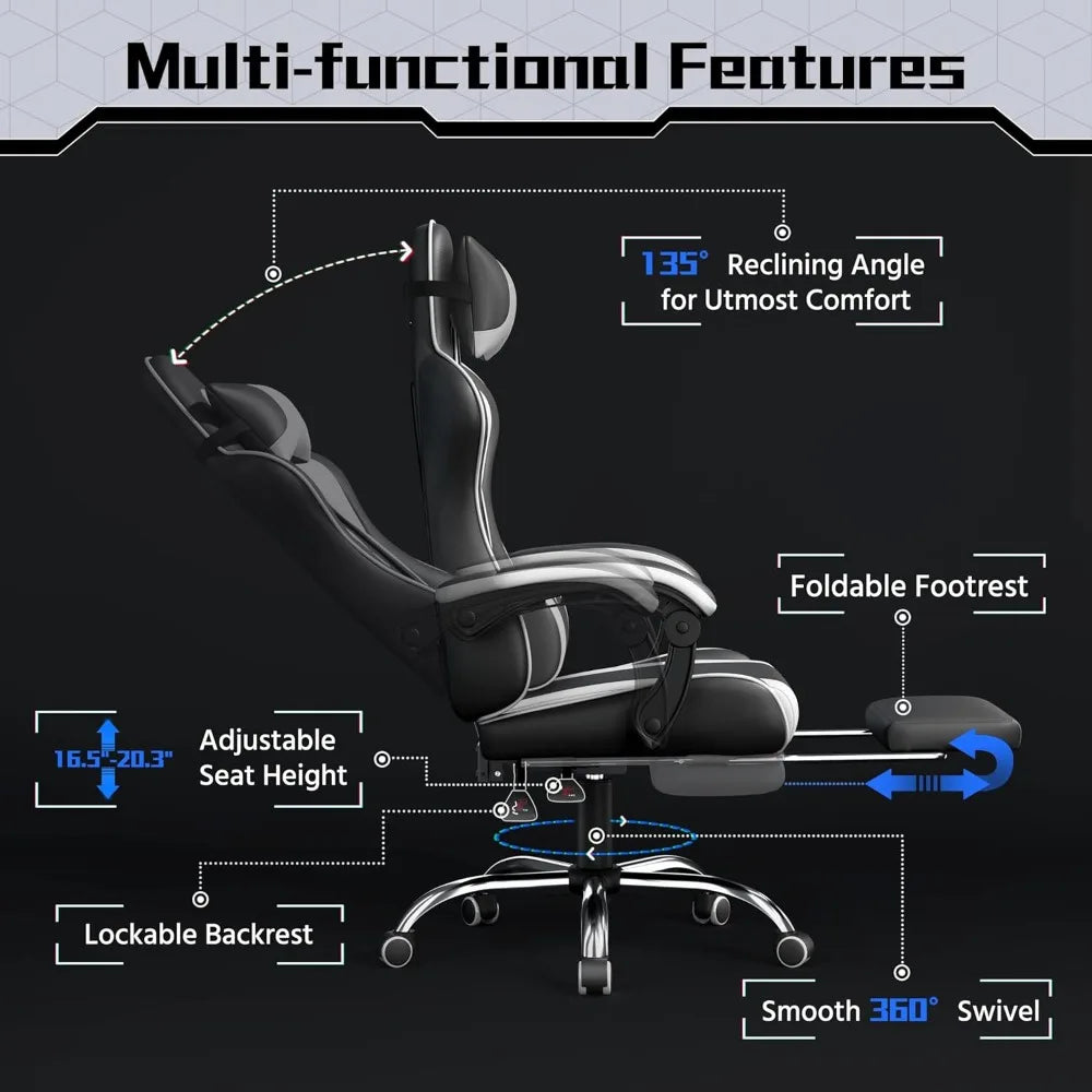 Height Adjustable Ergonomic Office Chair w/ Massage Lumbar Support, Footrest, Swivel Seat and Headrest,
