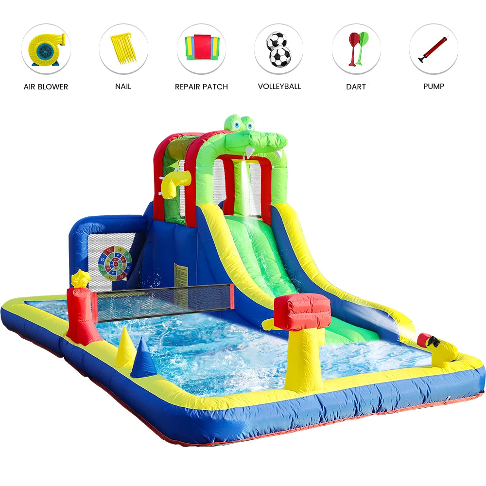 8-in-1 Crocodile Inflatable Water Slide