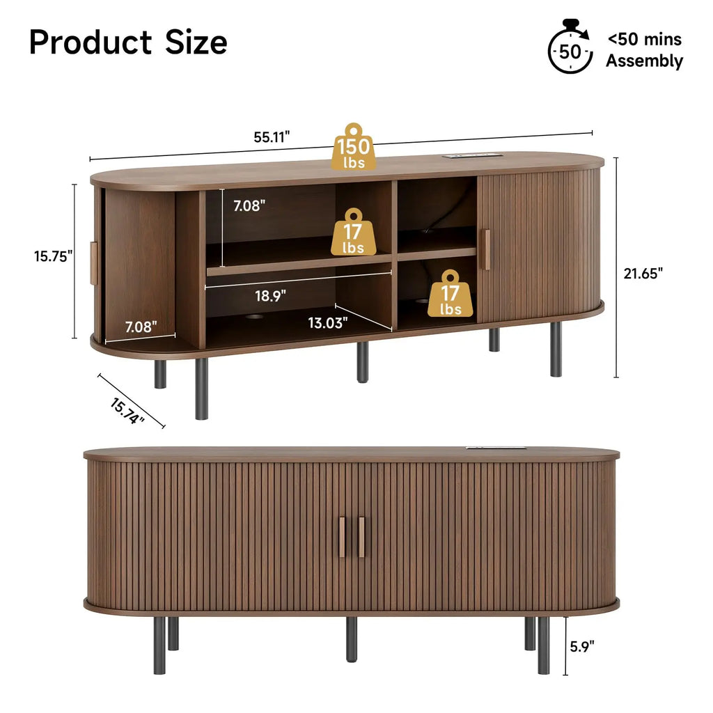 TV Stand with Power Outlet for TVs up to 60/70",  Sliding Door Storage Adjustable Shelves.