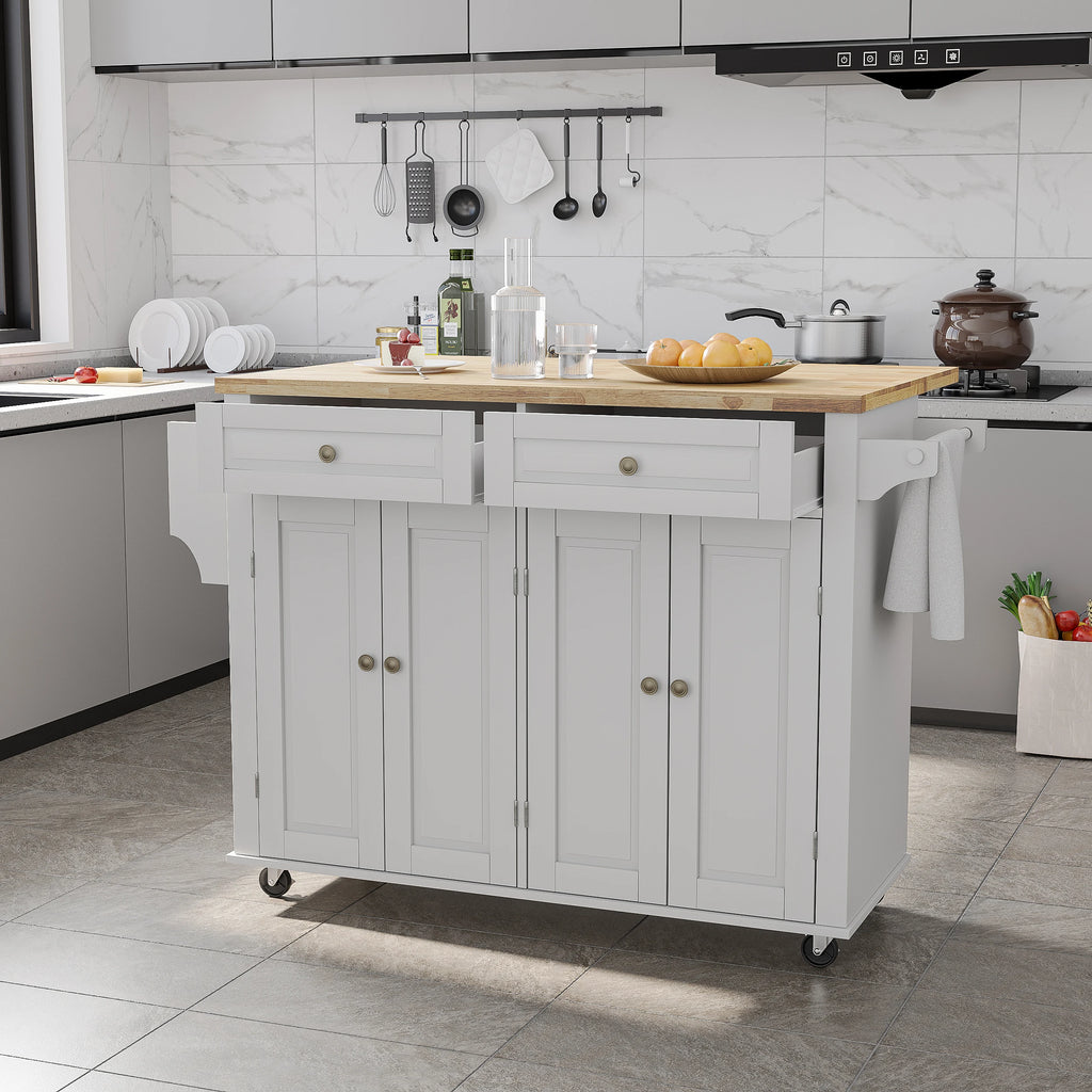 Rolling Kitchen Island with Drop Leaf and Storage Cabinet.