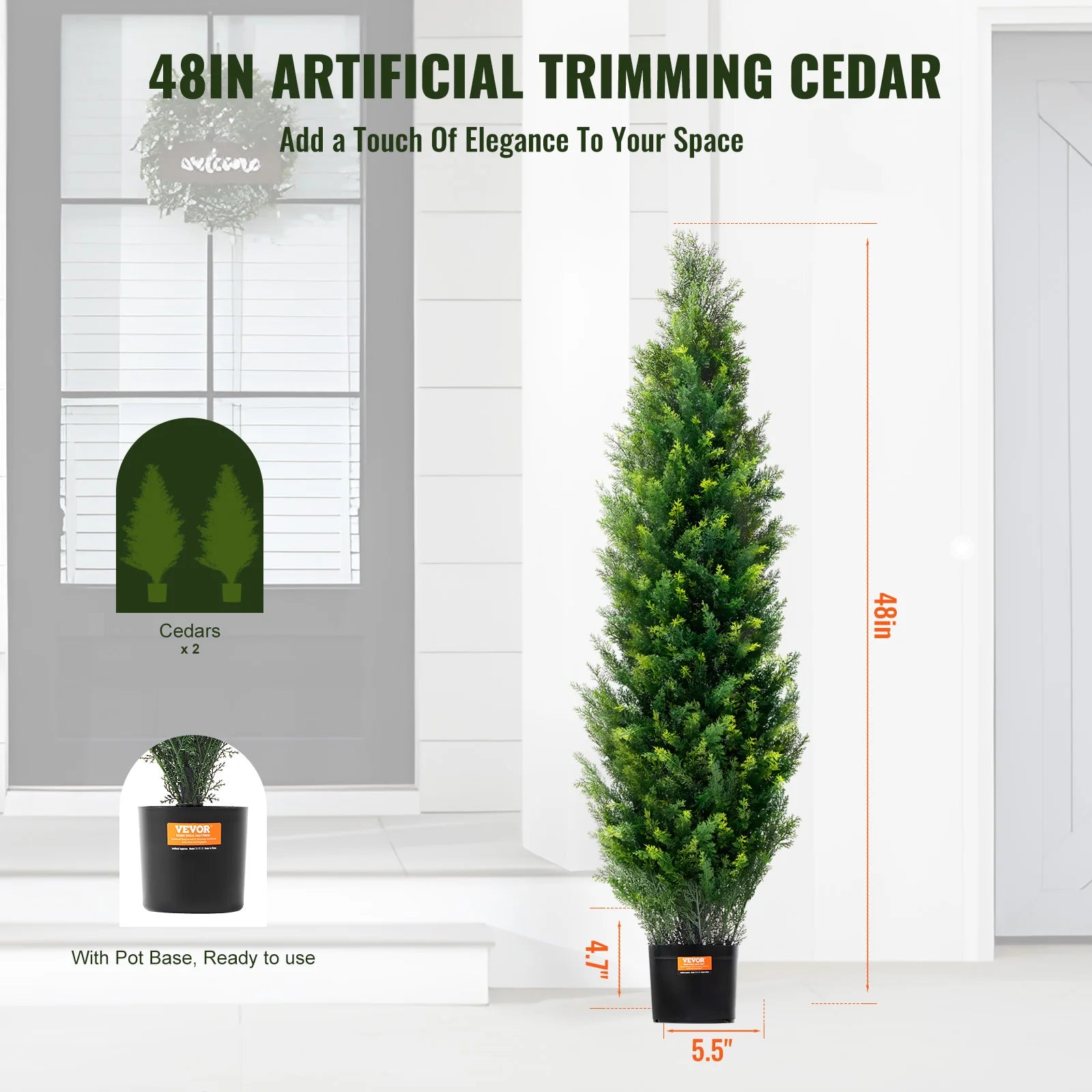 Artificial Cedar Topiary Tree  for Outdoor Home Decor with ten extra leaves.