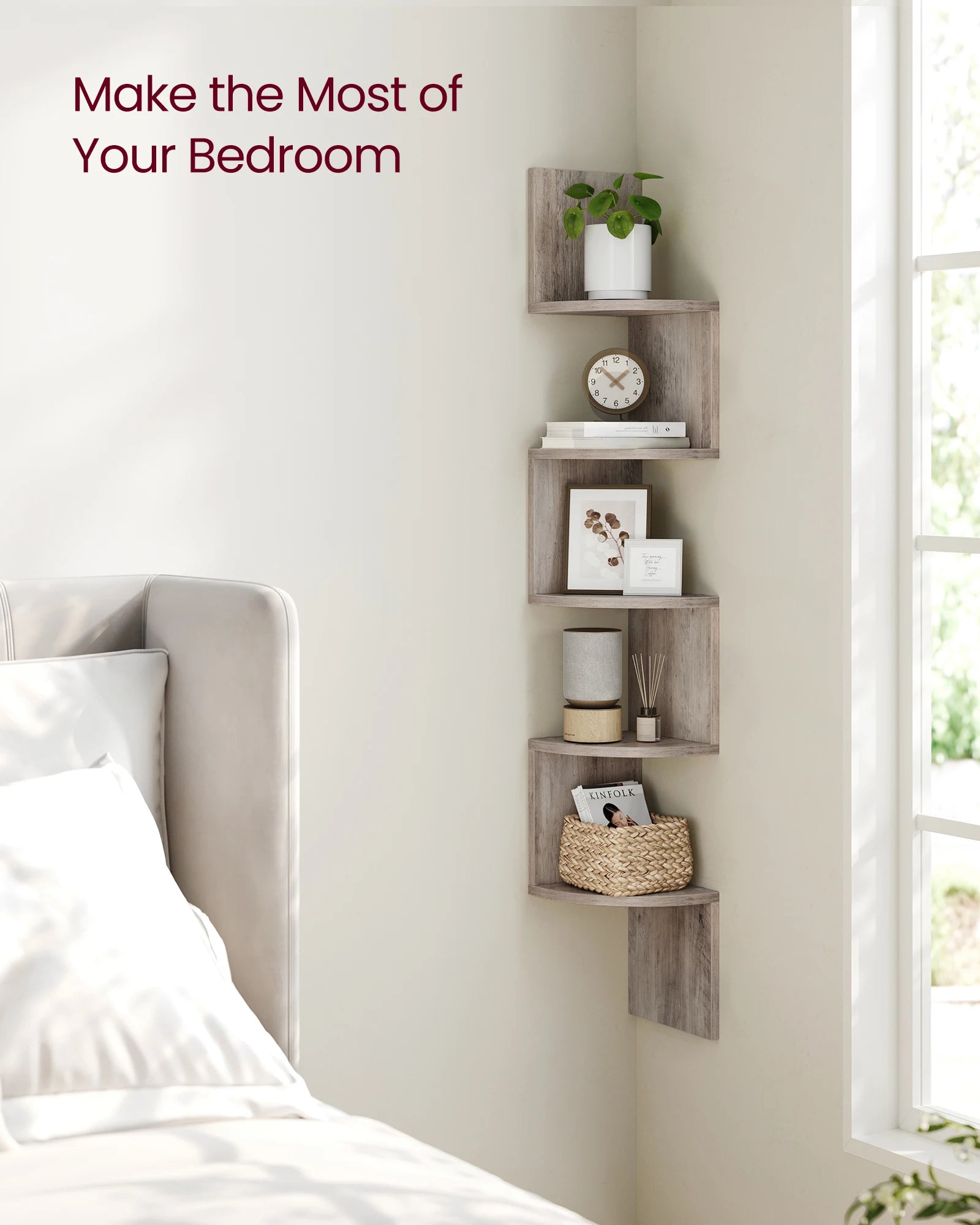 Multi-Purpose 5-Tier Floating Corner Shelf with Easy Installation
