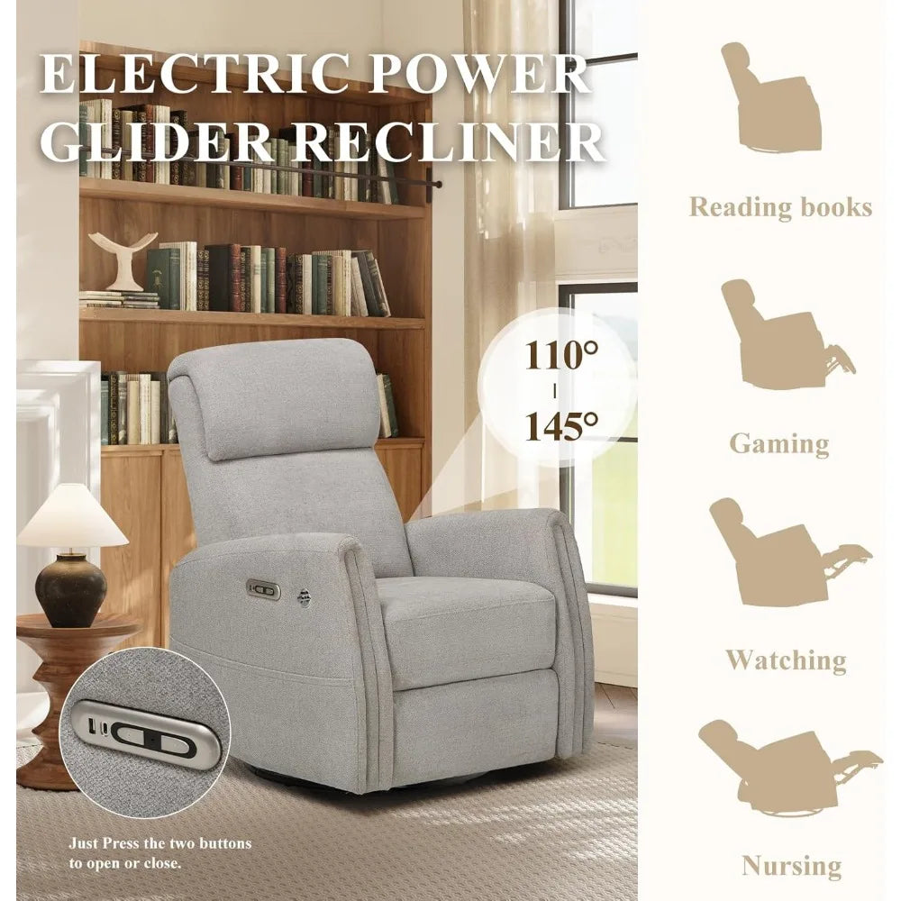 Electric Power Glider/Recliner with Swivel and Rocking Feature.