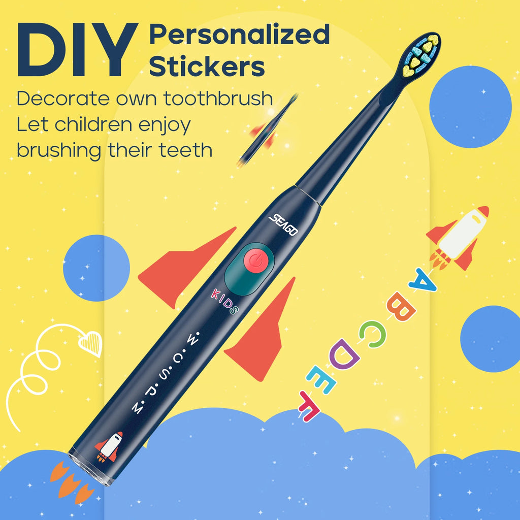 Kids Electric Rechargeable Waterproof Power Sonic Toothbrush for 3+Years of Age with 5 Modes; Replacement Head SG-2303