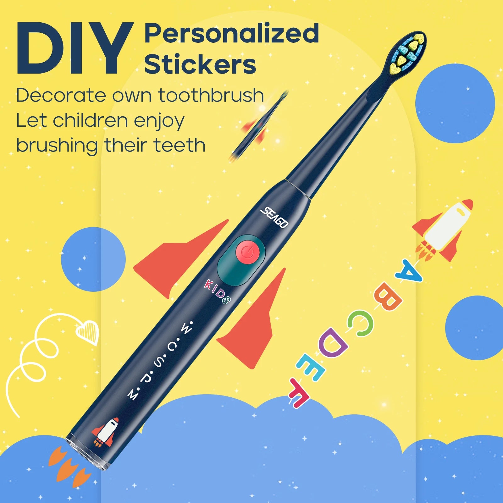 Kids Electric Rechargeable Waterproof Power Sonic Toothbrush for 3+Years of Age with 5 Modes; Replacement Head SG-2303