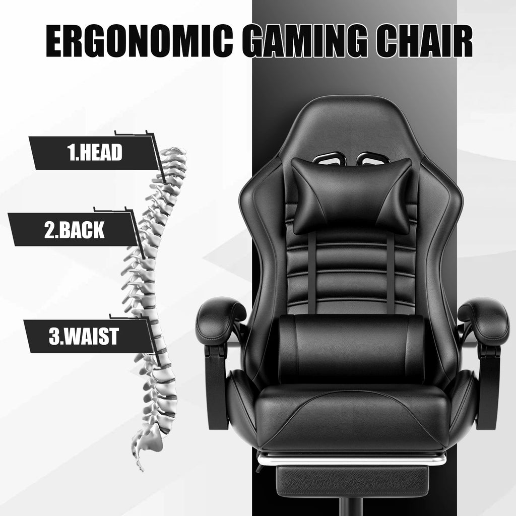 Ergonomic Reclining Racing Style Video Gaming Chair with Footrest.