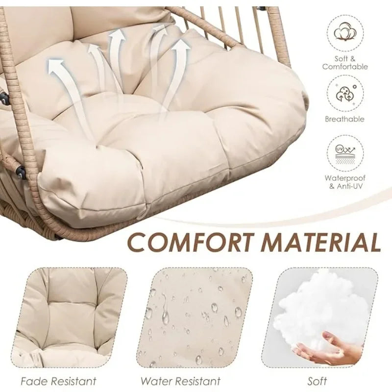 Outdoor Hanging Egg Chair with Stand and Water Resistant Cushions.