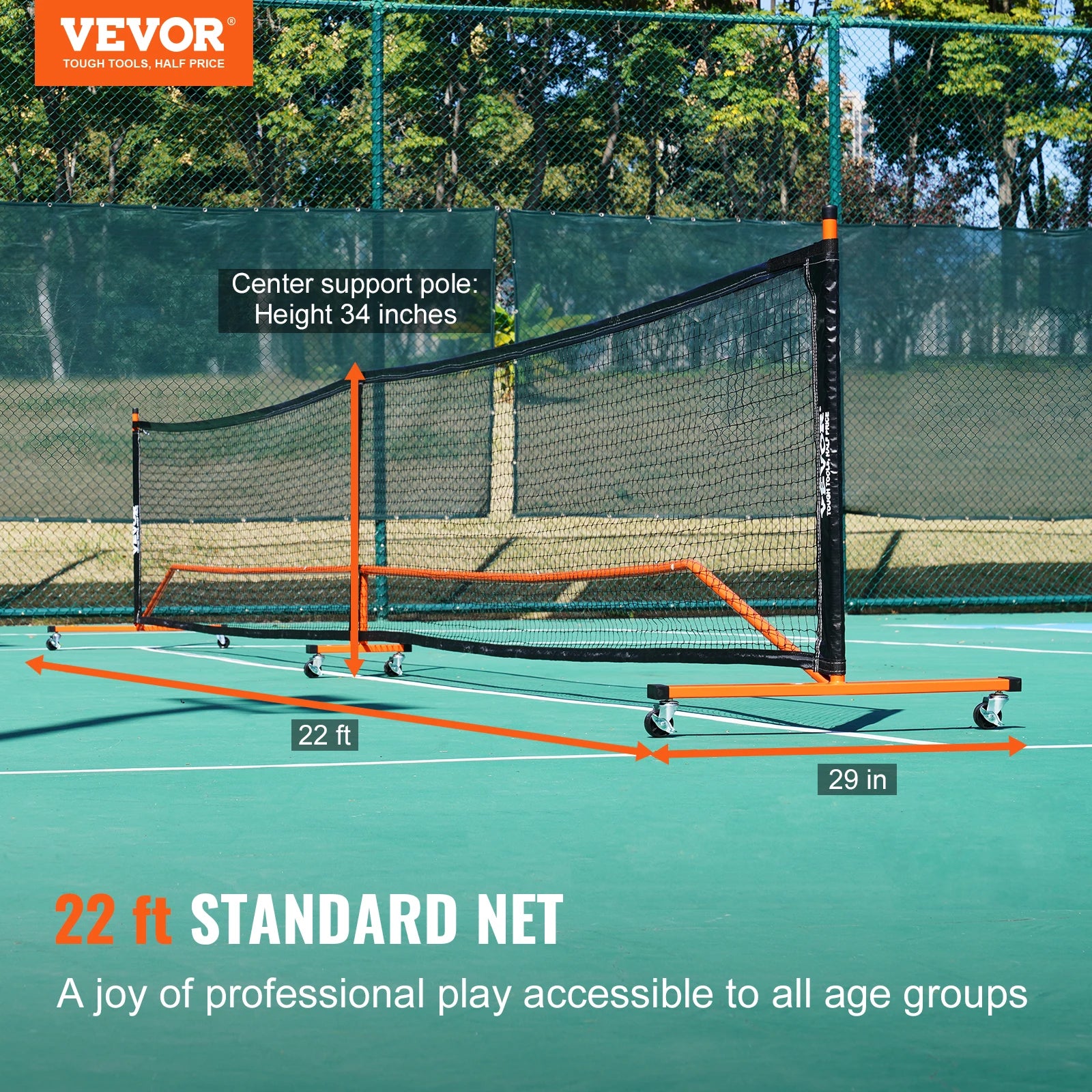 VEVOR Portable 22FT Full Court Official Pickleball Net System with Court Line