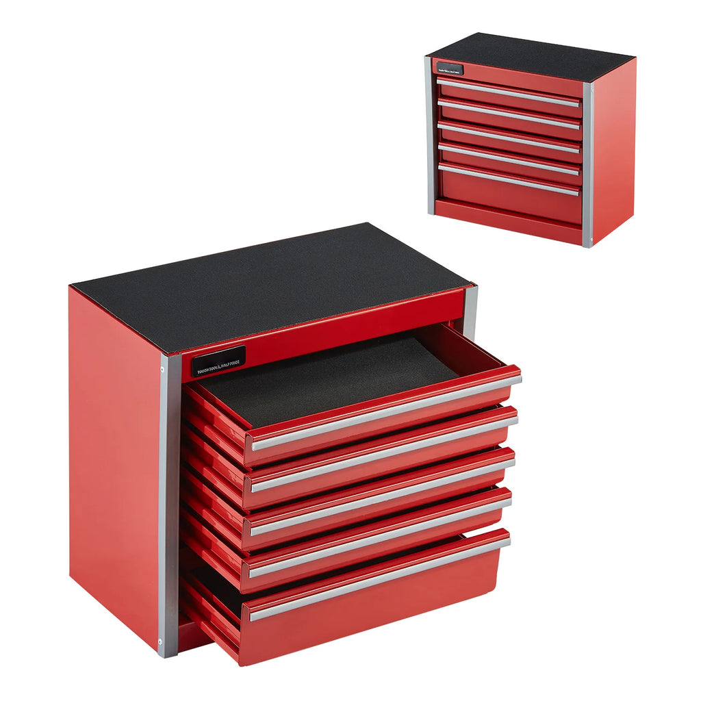 Red/Black Small 5-Drawer 8.6" Metal Tool Box for Cabinet Top Use.