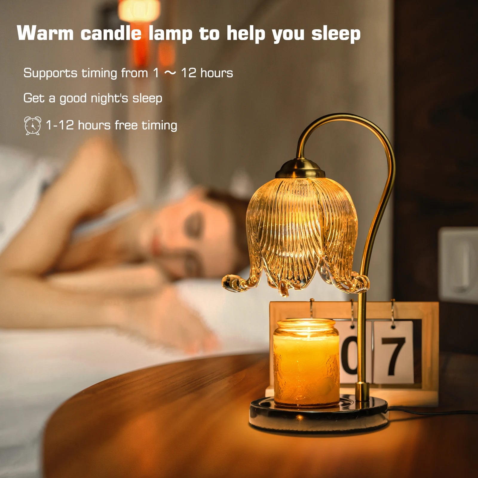 Tulip Flower Candle Warmer Bedside Night Light with Bulb and  Jar Candle Included
