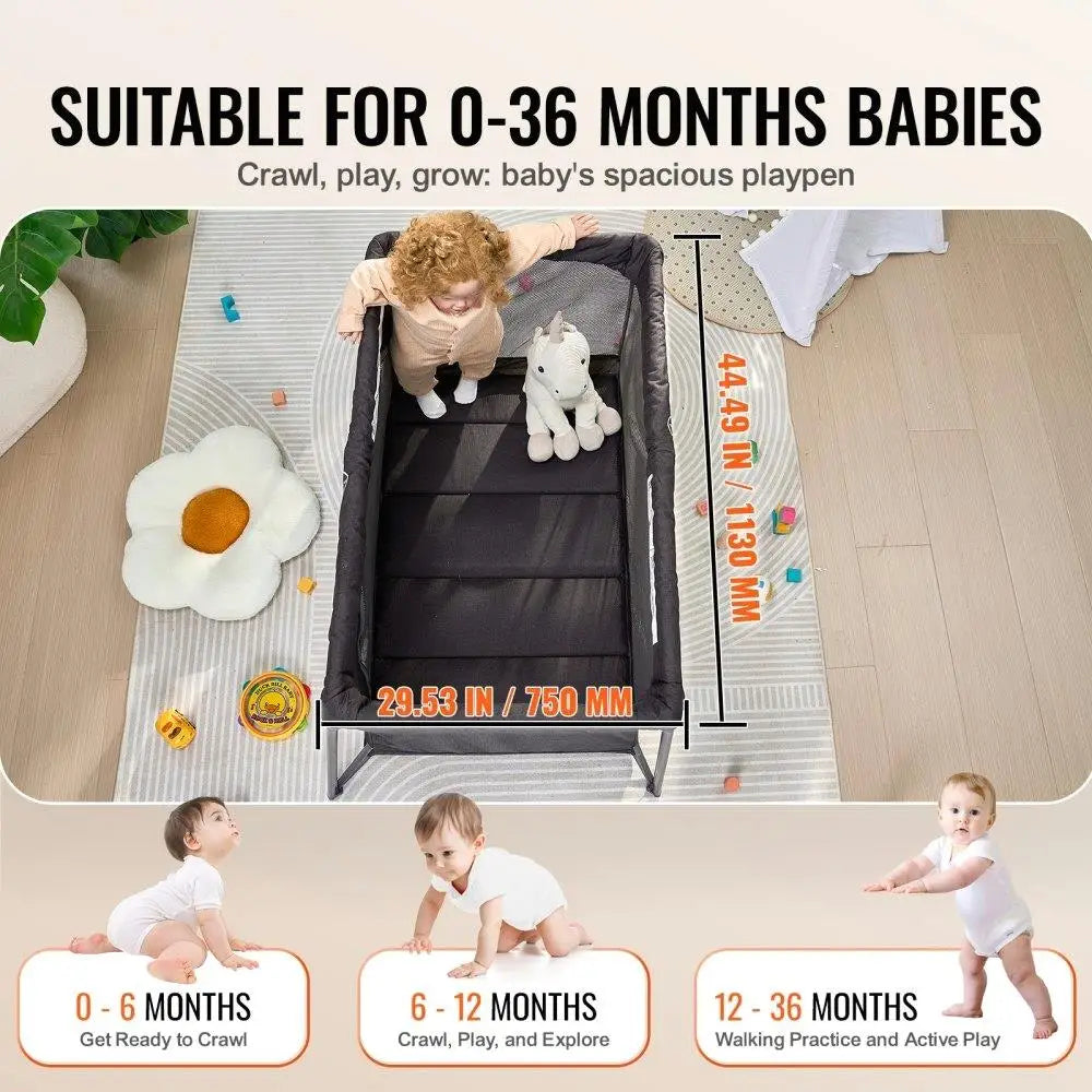 Folding Lightweight and Portable Baby Travel Crib or Playpen with Zipper Gate.