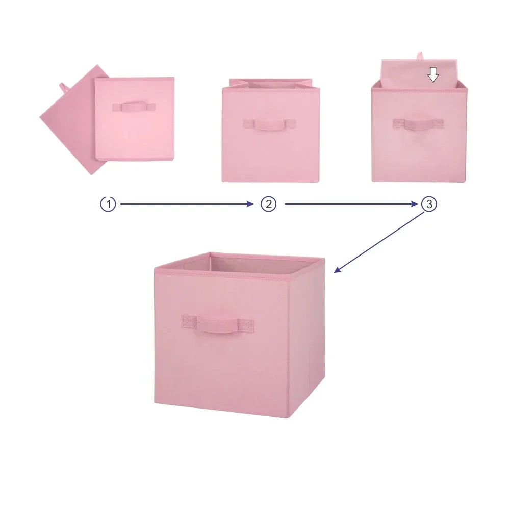 Collapsible Pink 6-Pack Cube Fabric Storage Bins (10.5" x 10.5").