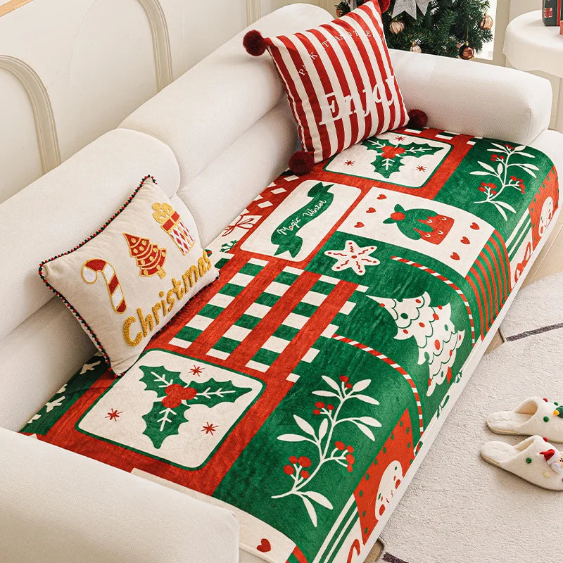 Winter or Christmas Flannel Anti-Slip Sofa Cover