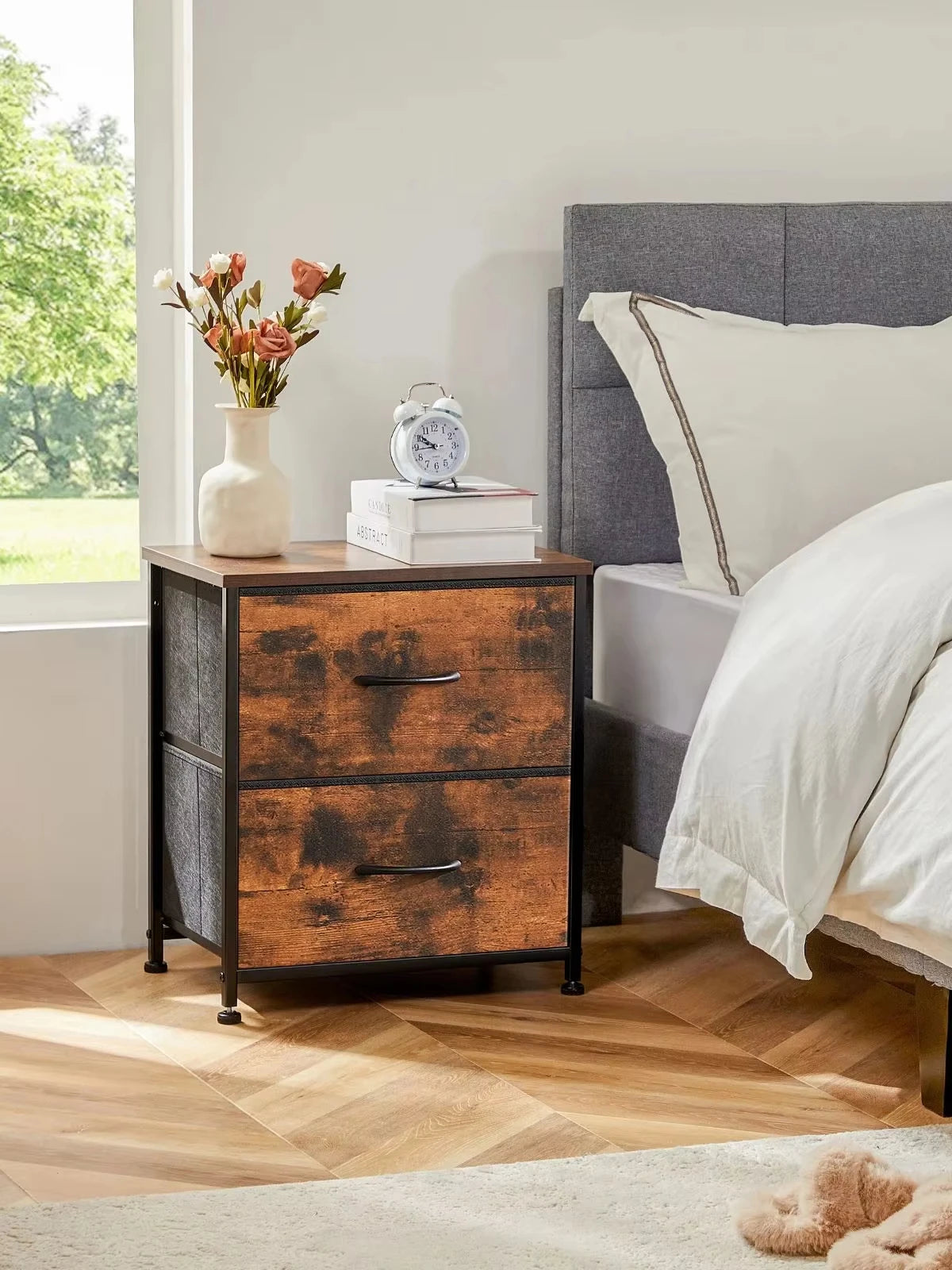 Bedside Nightstand or Sofa Table with Fabric Drawers