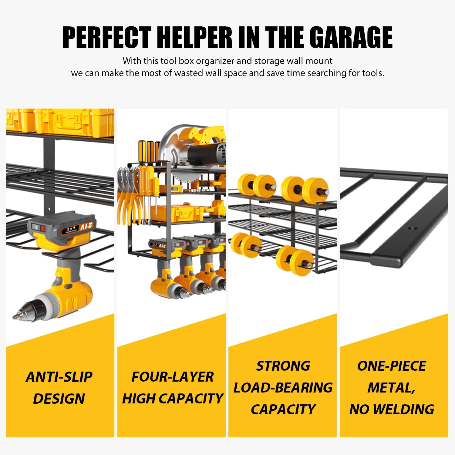 Heavy Duty Metal Wall Mount Power Tool Organizer for Garage.