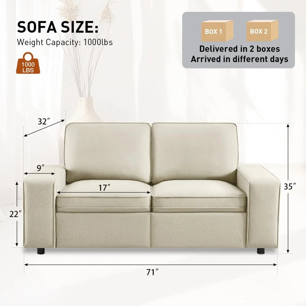 2-Seater Loveseat Sofa  with Seat Storage, Side Pockets & Type-C/USB Ports,