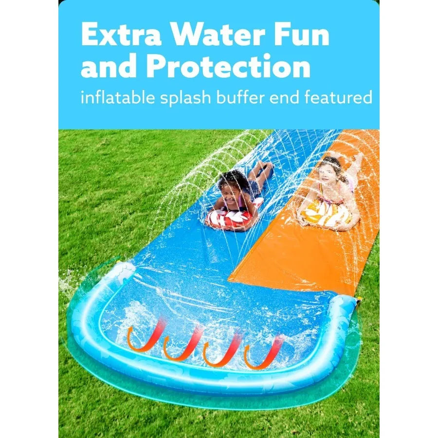 22.5 ft Water Slide with Built In Sprinkler and 2 Bodyboards.
