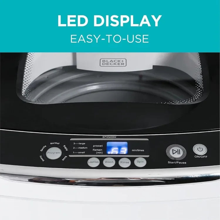 Small Portable 5 Cycle Washing Machine for Household Use with LED Display.