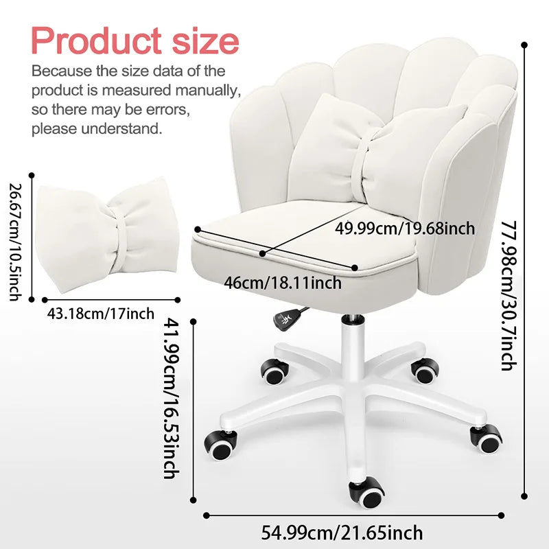 Velvet Petal or Butterfly Chair used as Vanity or Desk Chair with Bow Pillow. Various colors.
