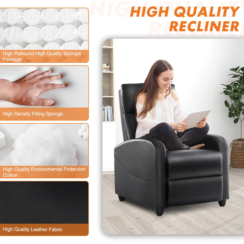 Recliner Chair with Massage, Lumbar Support and Adjustable Modern Padded Seat and Backrest
