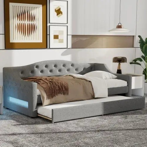 Upholstered Full Size Daybed with 2 Drawers and USB.