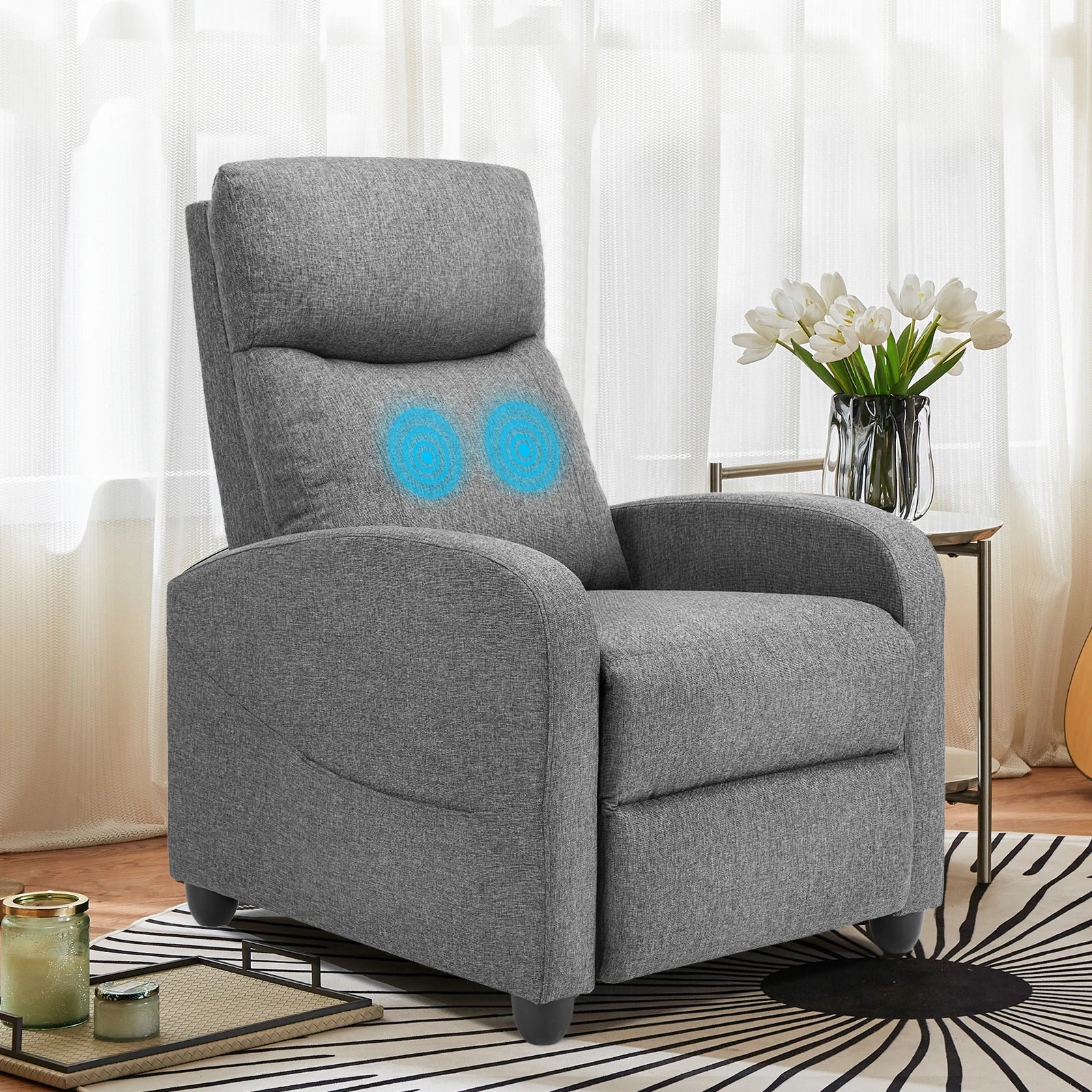 Recliner Chair with Massage, Lumbar Support and Adjustable Modern Padded Seat and Backrest