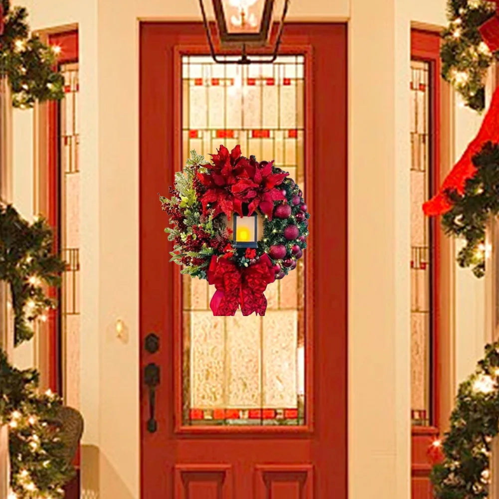 Christmas Wreath With Lamp (Battery Included) for Front Door, Wall, Window, Fireplace or Staircase Decoration.
