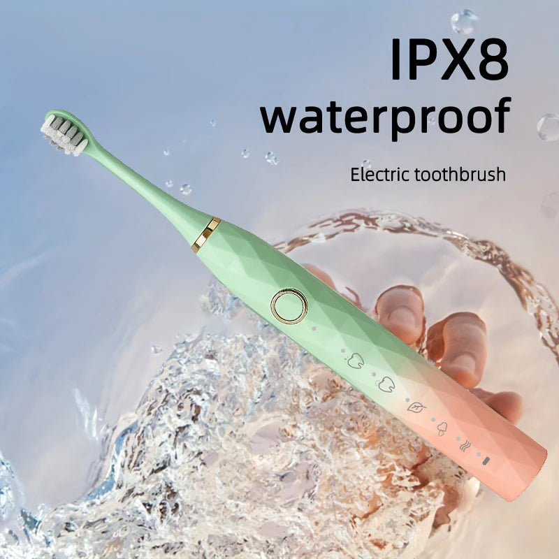 Adult 5-Mode Waterproof Electric Rotary Cleaning Toothbrush With Timer; USB Rechargeable Toothbrush with 10 heads