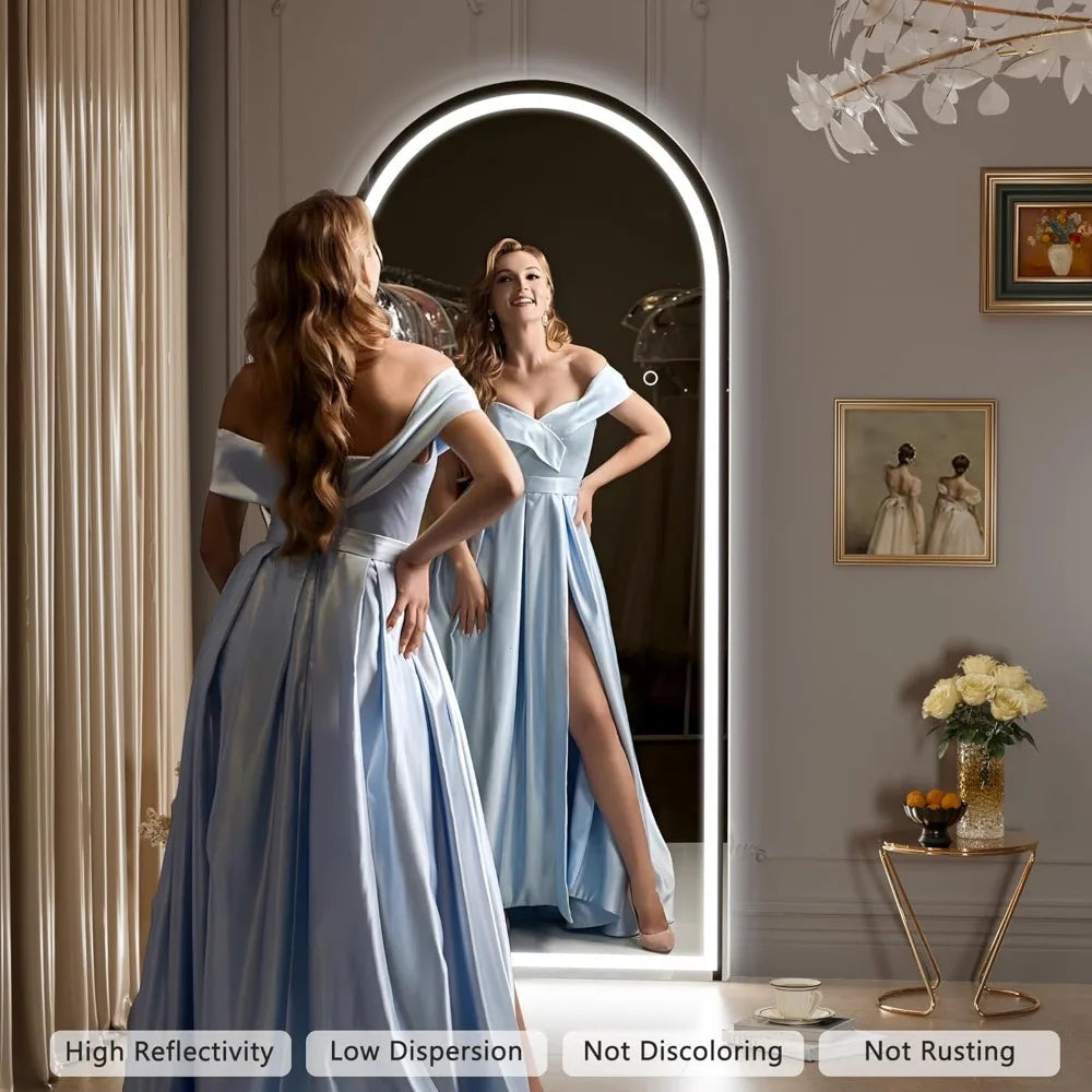 White Frame Arch LED Full Length Mirror with 3 Colors.