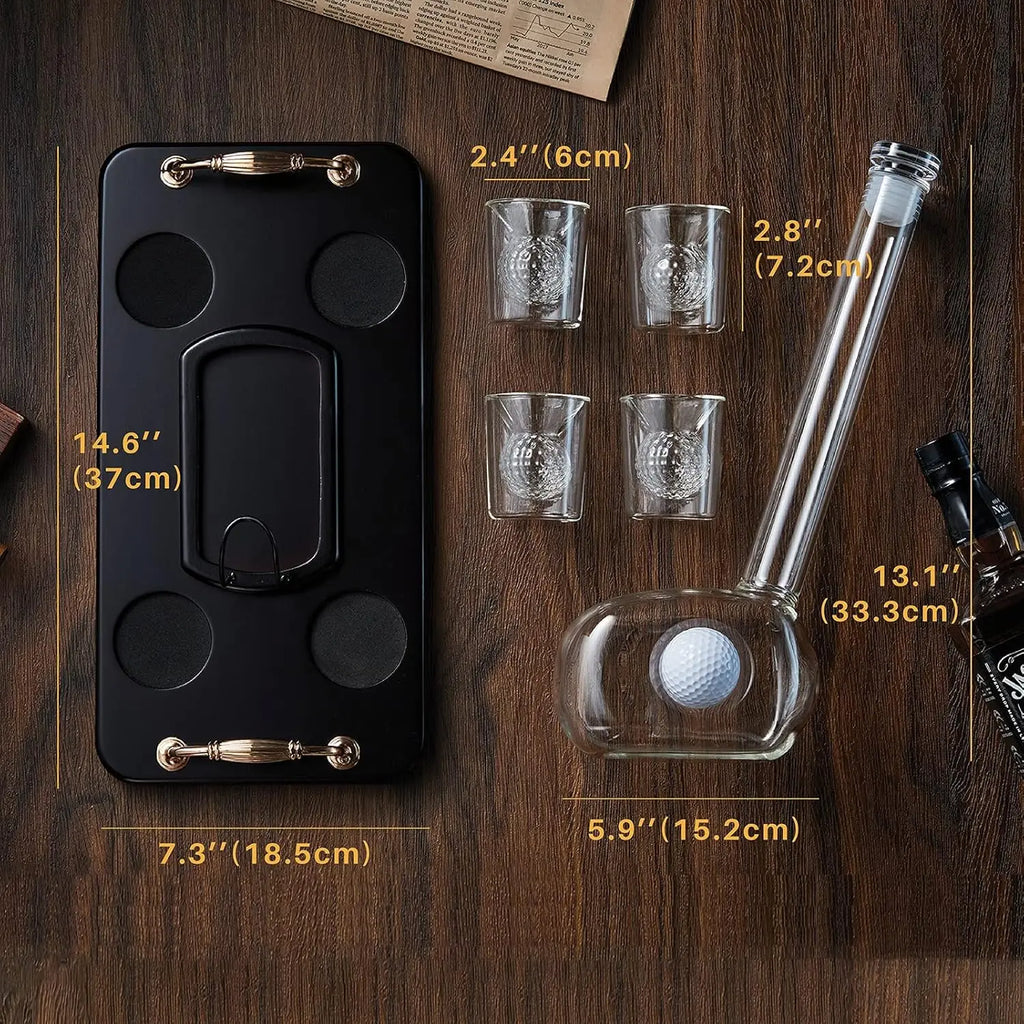 Unique Golf Whiskey Decanter Set with 4 Golf Ball Shot Glasses,