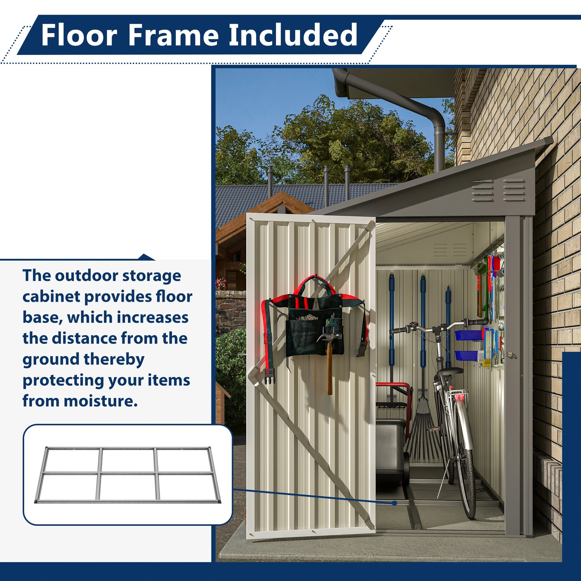4' x 8' Outdoor Metal Wall Side Storage Shed with Sloped Roof and Aluminum Door
