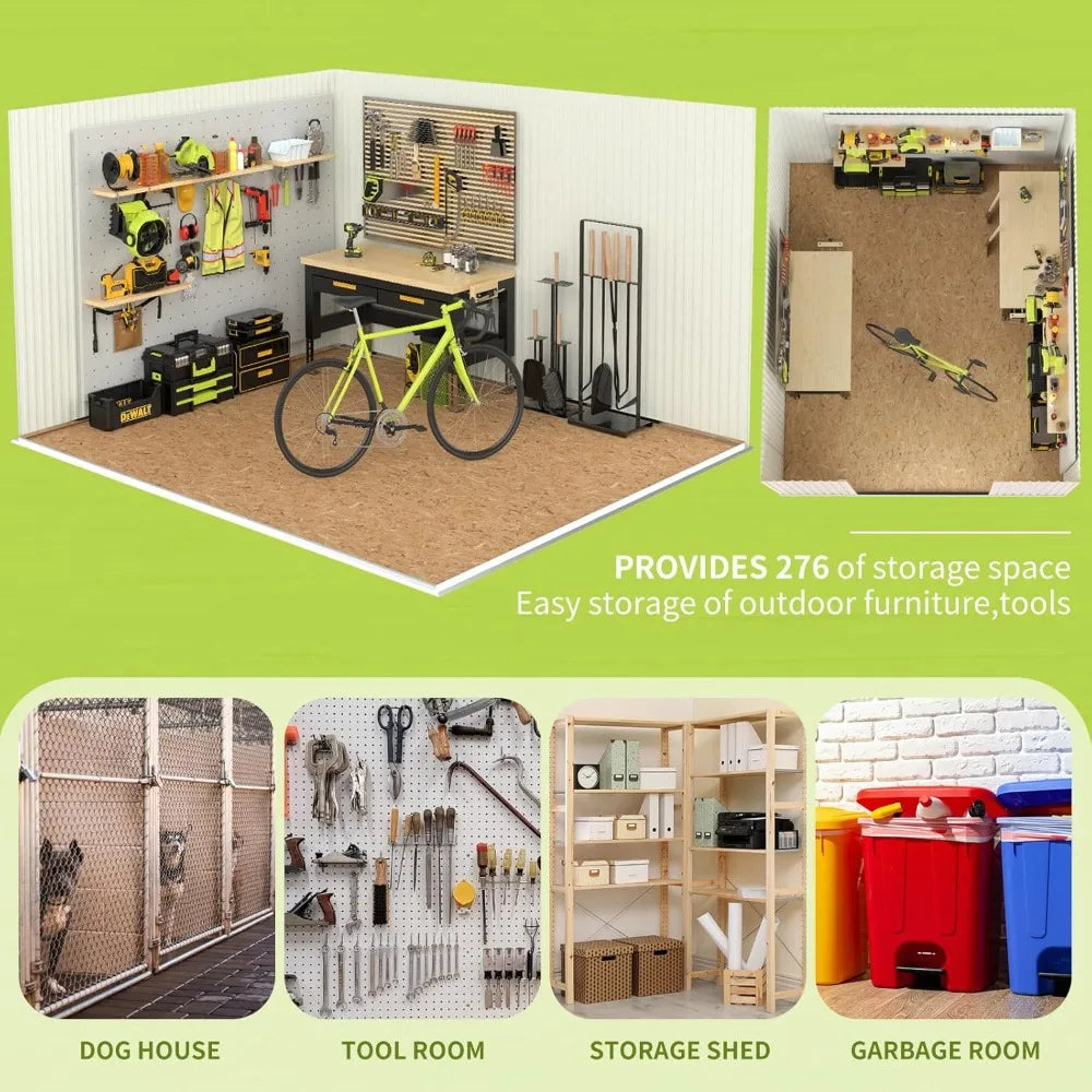 10' x 12' Waterproof Outdoor Storage Building with Lockable Doors,
