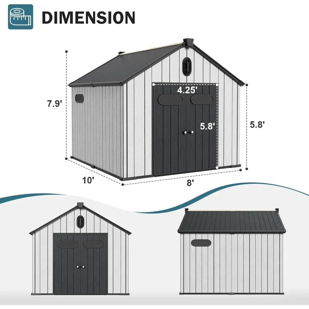 8 x 10 Outdoor Resin Storage Shed with Floor Included,