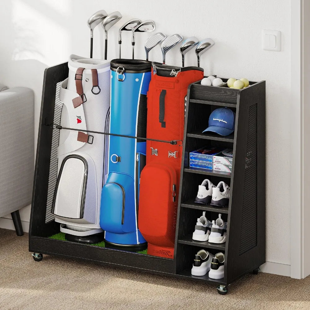 Golf Bag and Equipment Rack for 2-3 Bags.