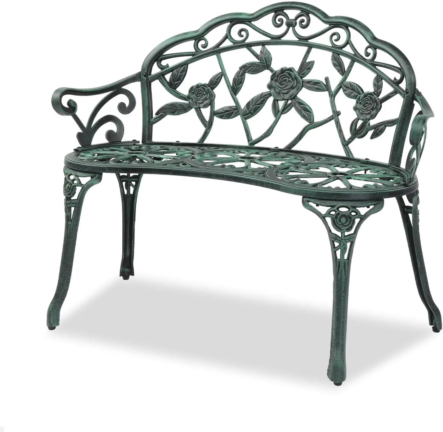 Outdoor Garden Cast Iron and Aluminum Metal Rose Bench With Antique Finish. Various Colors.