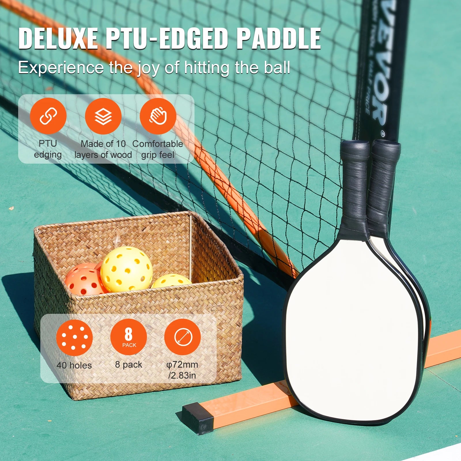 VEVOR Portable 22FT Full Court Official Pickleball Net System with Court Line