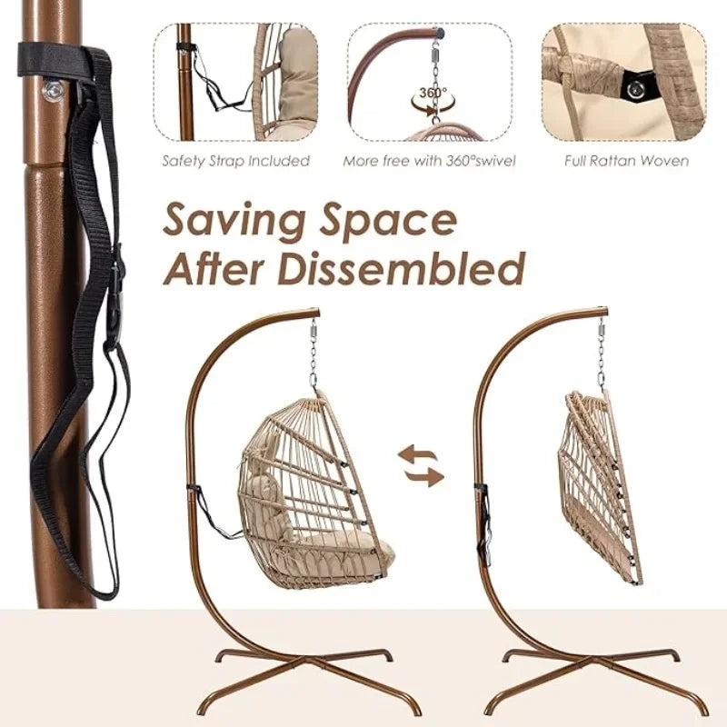 Outdoor Hanging Egg Chair with Stand and Water Resistant Cushions.