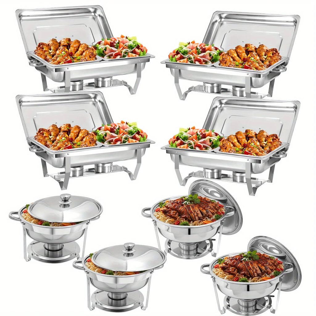 8 Piece Stainless Steel Chafing Dish Buffet Set with Lids and Holders