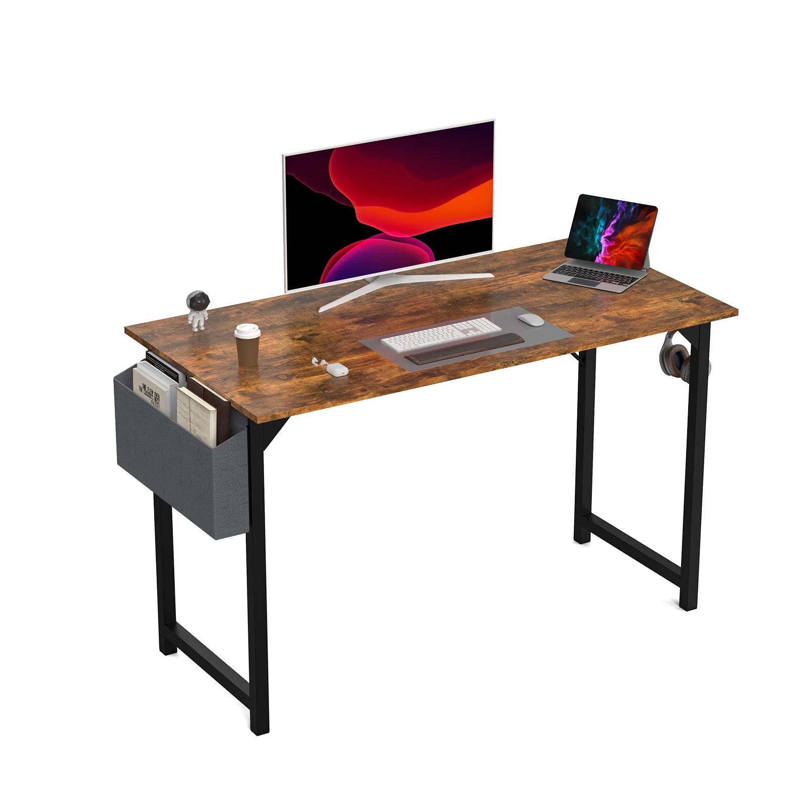 Computer Desk Gaming Table Compact with Side Bag Headphone Hook Easy Assembly