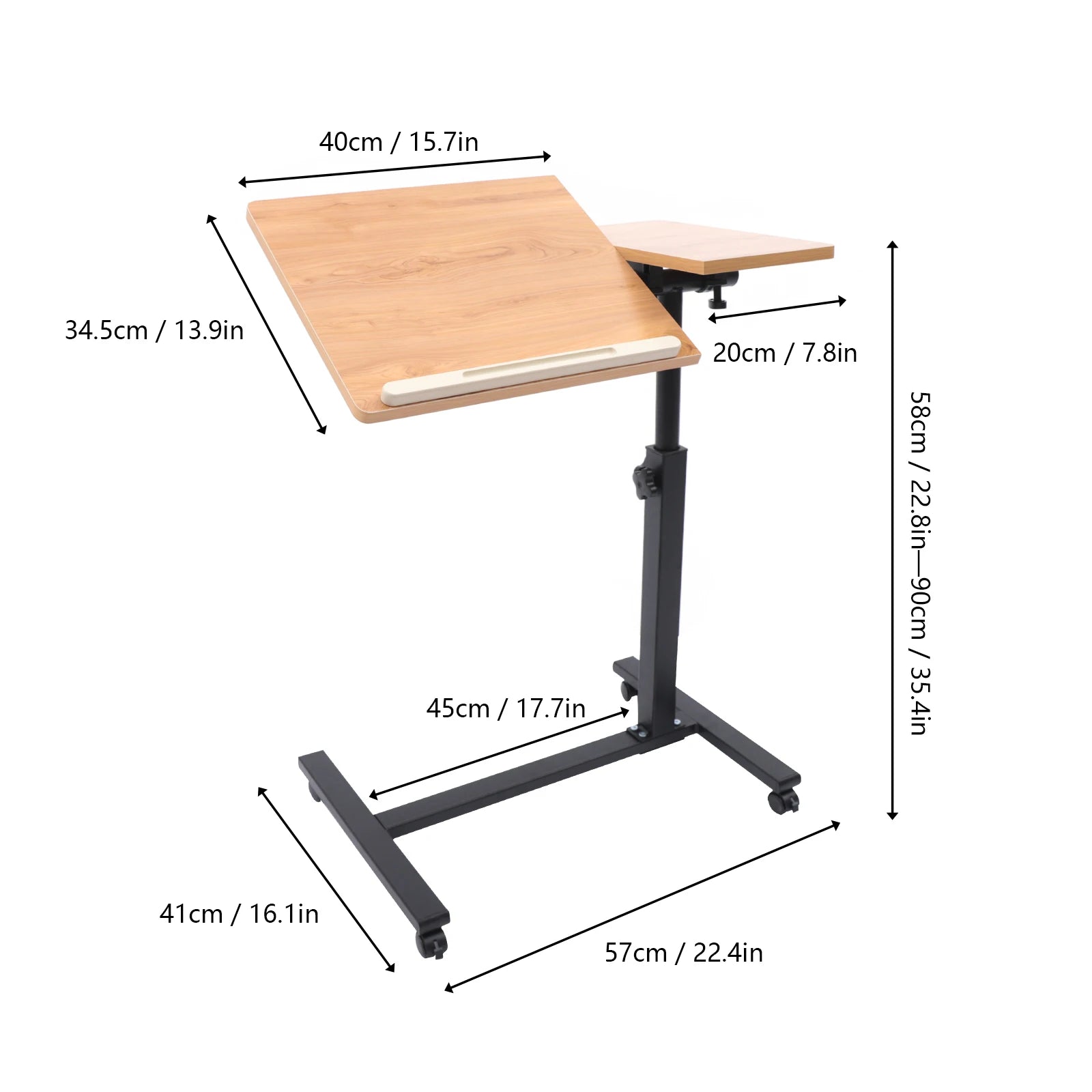 Adjustable Rolling Laptop Desk with 360° Rotating Tabletop.